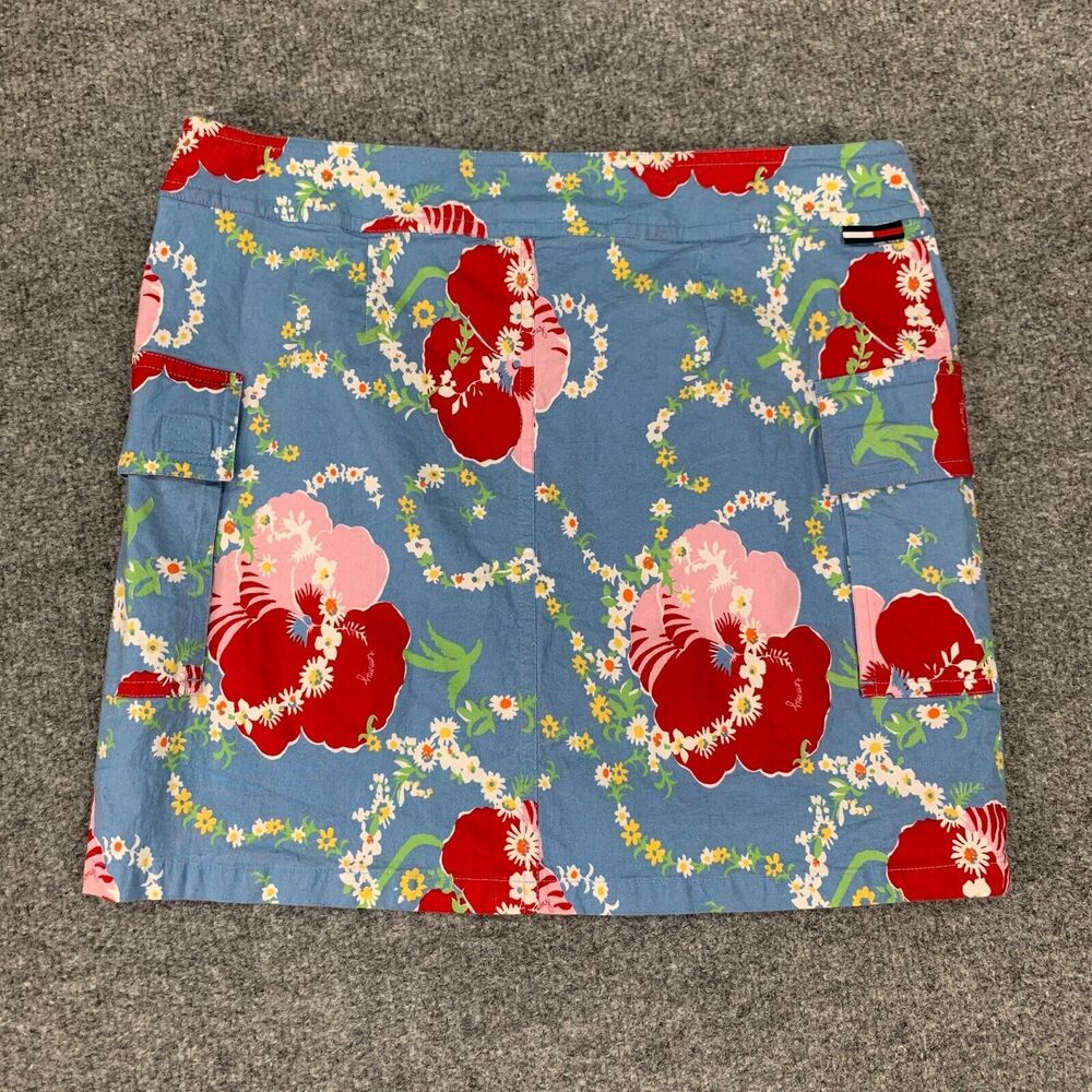 Tommy Jeans Skirt Junior 5 Floral Print Cargo Pockets Stretch Cotton Blend Zip - Picture 6 of 11